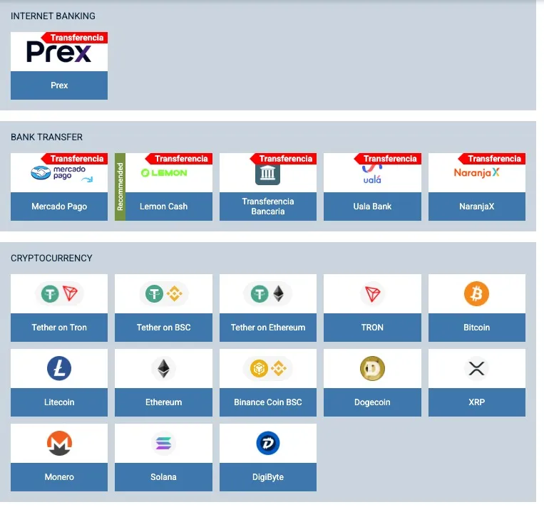1xBet cryptocurrency deposit options including Bitcoin, Ethereum, and USDT